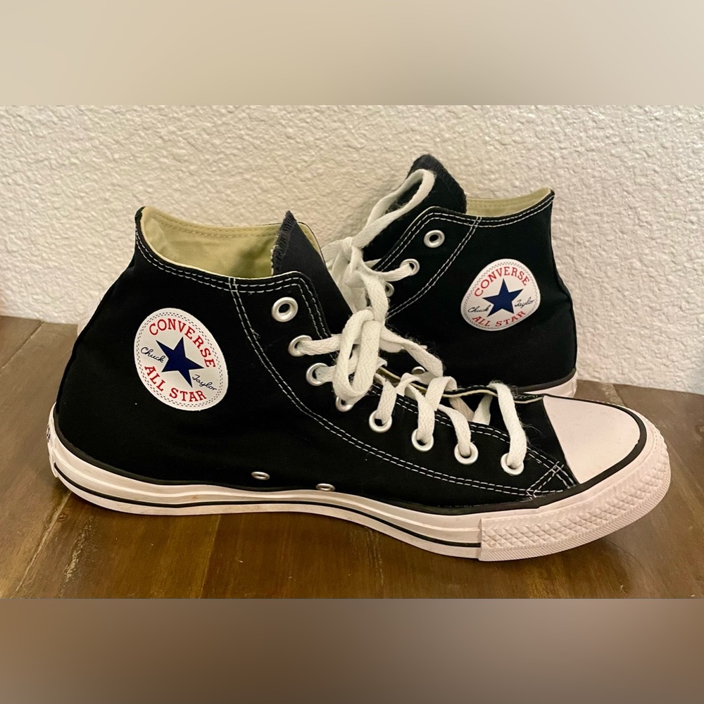 Men’s size 11 or women’s size 13 high top lace up , black Converse shoes